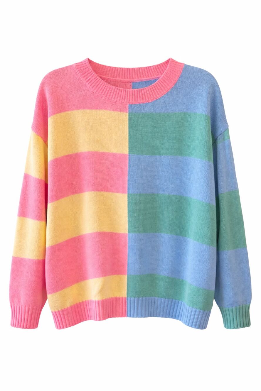 Haptics Pastel Colorblock Sweater Oversized Rainbow Knit Pullover Large